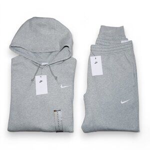 Nike Solo Swoosh 2 PC Sweatsuit Club Fleece Tracksuit Matching Heather Gray NWT